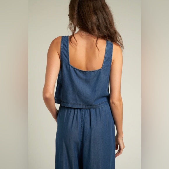 Denim cropped Top & Pants Set En Creme- Crop NWT - Picture 4 of 10